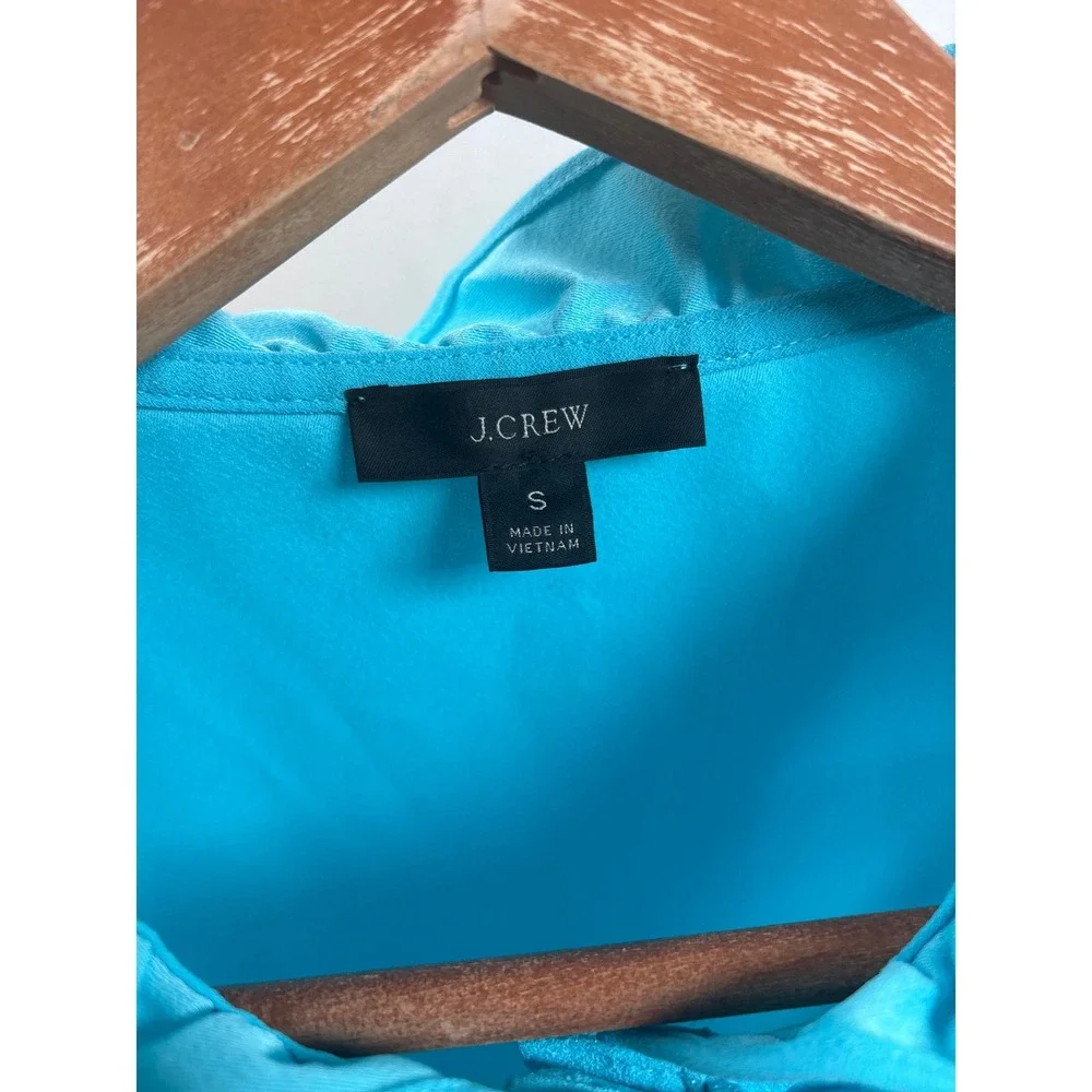 J. Crew‎ Womens Sleeveless Ruffle Collar Button Blouse Top Turquoise Small